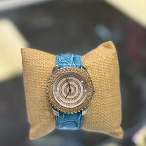 HIDALGO Amber Crystal Bezel/Circle CZs MOP w/2 blue bands Wristwatch